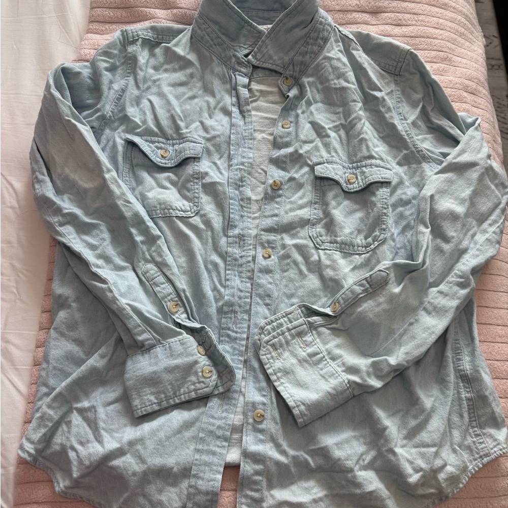 Universal Threads Blue Button Down Linen Top - Picture 3 of 3
